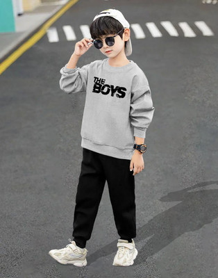 LGGARMENTS Boys Casual T-shirt Track Pants(Melange_6)