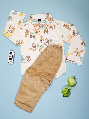 V-MART Baby Boys Casual Shirt Pant(Beige)