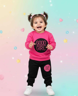 LAXIO Baby Girls Casual Sweatshirt Track Pants(PINK, BLACK)