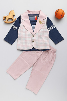 Flipkids Baby Boys & Baby Girls Casual Jacket T-shirt, Pant(BABY PINK)