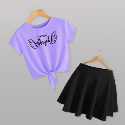 Shree shyam enterprises Girls Casual Top Skirt(Purple and Black)