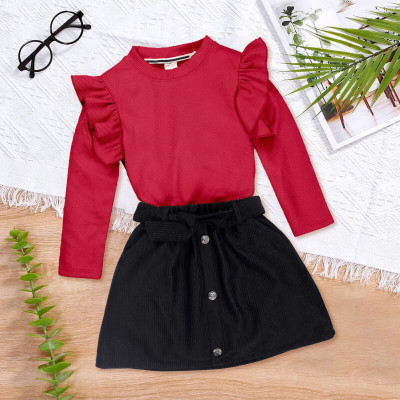 PORPY Girls Casual Top Skirt(maroon, black)