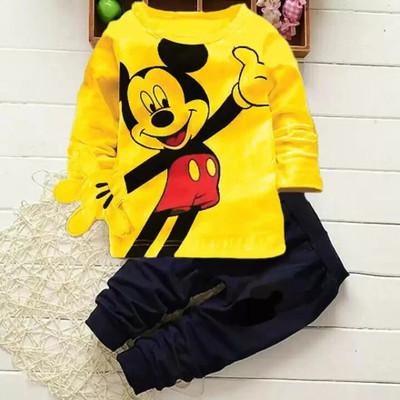 HouseOfCommon Boys & Girls Mickey Casual T-shirt Trouser(YELLOW, BLACK)
