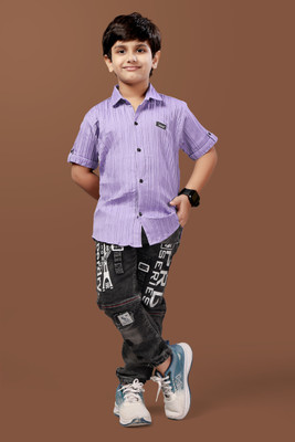 LittleClo Baby Boys Casual Shirt Jeans(Lavander)