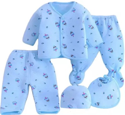 VTH Baby Boys & Baby Girls Barbie Casual Cap Shirt, Bib, Cap, Pyjama, Legging(BLUE)