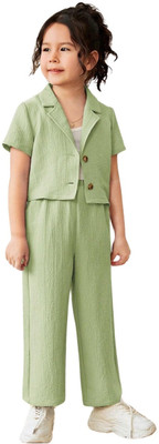 PAGHDAL BROTHERS Baby Girls Party(Festive) Jacket Pant(Green)