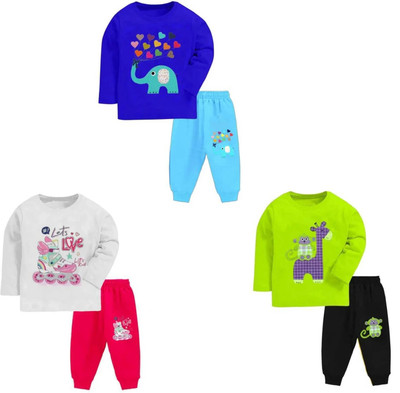 Lavi-Tavi Baby Boys & Baby Girls Casual T-shirt Pyjama(4 Combo)