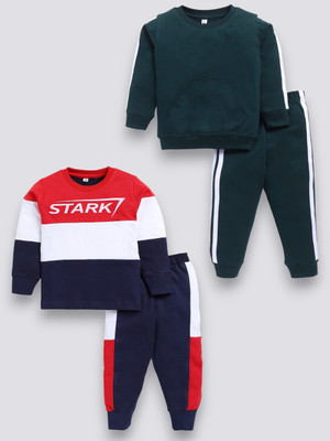 carrydreams Boys & Girls Casual T-shirt Trouser(BOTTLEGREEN_RED)