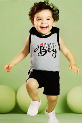 Highlightshop Baby Boys & Baby Girls Casual T-shirt Shorts(Grey)