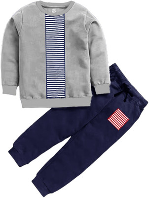 Outfit vs attire Boys Casual T-shirt Track Pants(Grey / Navy)