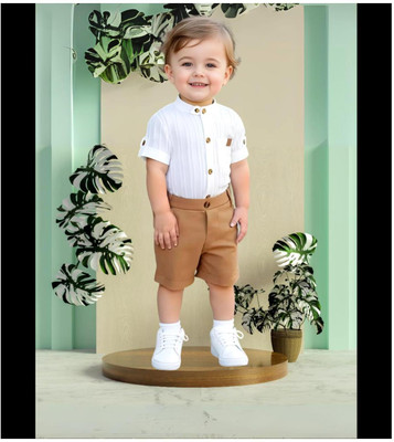 Riyannshi Boys Casual Shirt Pant(Brown)