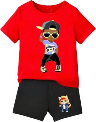 dingdong Baby Boys & Baby Girls Casual T-shirt Shorts(Red)