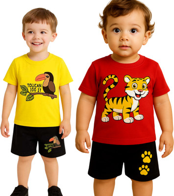 SEGRO Baby Boys & Baby Girls Casual T-shirt Shorts(GOLD, RED)