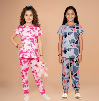 FEBVIBE Girls Casual T-shirt Pyjama(Multicolor 15)