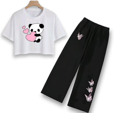 Bellame Girls Kung Fu Panda Casual T-shirt Pyjama(WHITE)