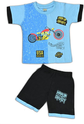 Kirshi Baby Boys Casual T-shirt Shorts(Blue with Black)
