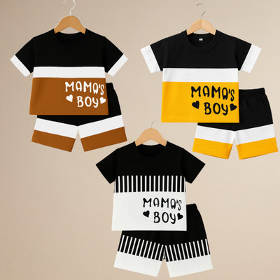 BOUNCEGARMENTS Boys Casual T-shirt Shorts(Mustard Yellow, Black & White, Coffee Brown)