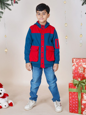 KiddoPanti Boys Casual Sweatshirt Jeans(Teal Blue & Red & Blue)