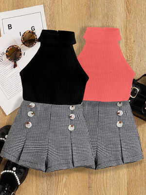 DEL LUNA Baby Girls Casual Top Skirt(BLACK And PEACH)