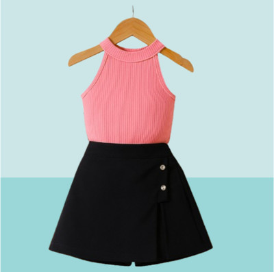Riyanshi Collect Girls Casual Top Shorts(Pink, Black)