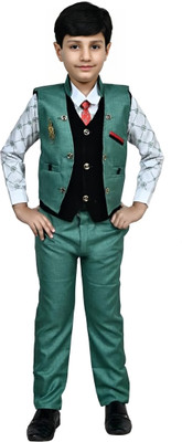 Go Berry Boys Party(Festive) Shirt Jeans, Bow Tie, Waistcoat(GREEN)