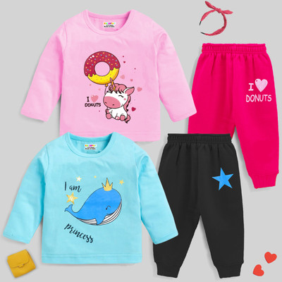 Kuchipoo Baby Girls Casual T-shirt Track Pants(Multicolor)