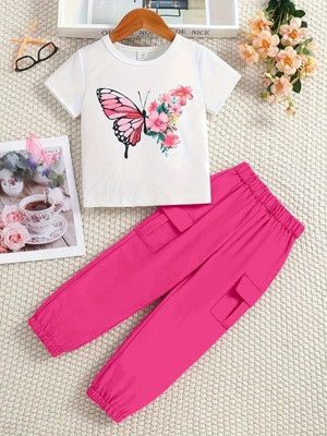 Stoky Baby Girls Casual T-shirt Pant(Rani)