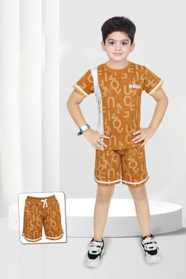 Aqsa Fashion Boys Casual T-shirt Shorts(Peach)
