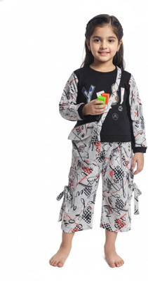 Zudi Girls Disney Princess Party(Festive) Top Pant(Black & White with ORANGE Printed Design)