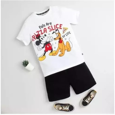 Iffat collection Baby Boys Casual T-shirt Shorts(White, Black)