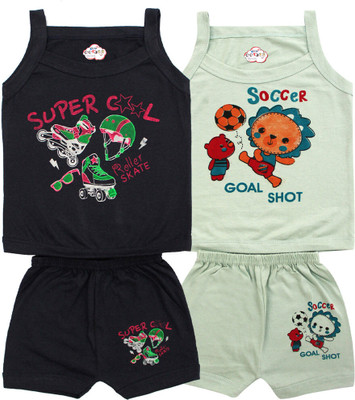 VACKY Baby Boys & Baby Girls Casual T-shirt Shorts(Black, Light Green)