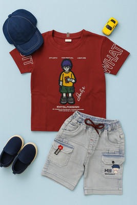 karnika Baby Boys Casual T-shirt Shorts(Rust)