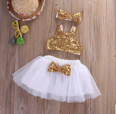 M Kolkata Garments Baby Girls Party(Festive) Top Skirt(Gold)