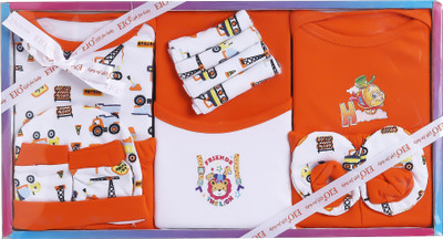 EIO Baby Boys & Baby Girls Casual Bib Bodysuit, Cap, Bootie, Mitten, Pant, Top, Pyjama(Orange)