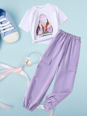 Naazglory Boys & Girls Party(Festive) Pant T-shirt(LavenderC)