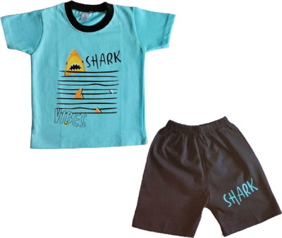 Kidzo creation Boys Casual T-shirt Shorts(Sky Blue)