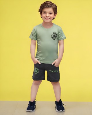 TOONYPORT Boys Casual T-shirt Shorts(Green, Black)