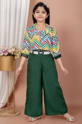 KIDDRESS Girls Disney Princess Party(Festive) Top Pant(GREEN)