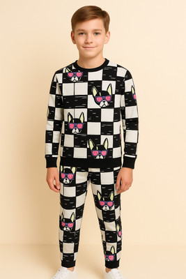 Lazy Shark Boys Casual T-shirt Pant(Off White & Black)