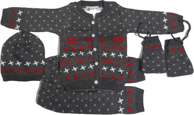 EssCubes Enterprise Baby Boys & Baby Girls Casual Sweater Pyjama, Cap, Socks(Grey)