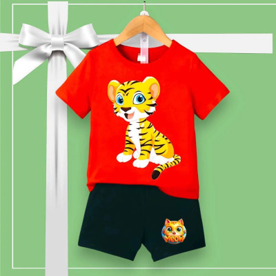 HouseOfCommon Baby Boys & Baby Girls Casual T-shirt Shorts(Red)