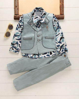 I G CREATION Boys & Girls Party(Festive) Waistcoat Shirt, Trouser(BLUE)