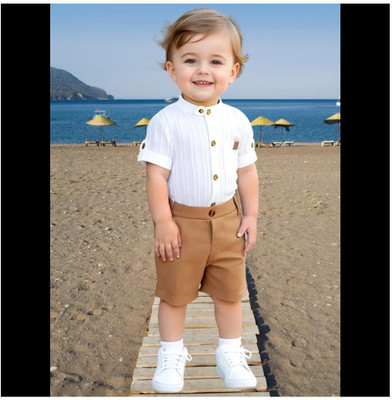 Riyannshi Boys Casual Shirt Pant(Brown)