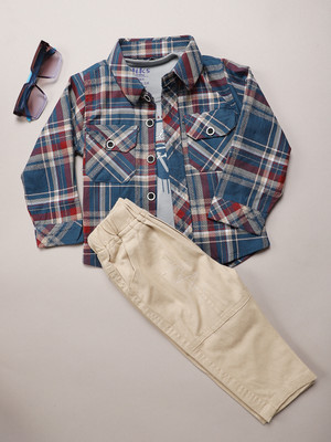 V-MART Baby Boys Casual Shirt Pant(Blue)