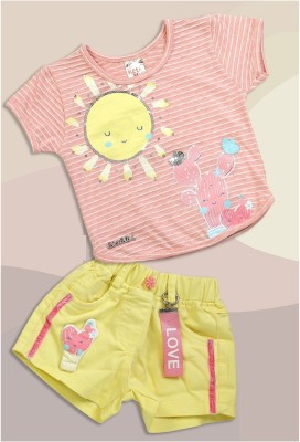 KETI MINI Baby Girls Casual Top Shorts(Salmon & Yellow)