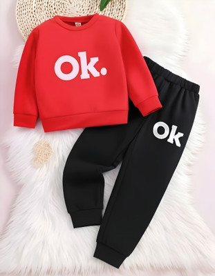 Afreen Creations Baby Boys & Baby Girls Party(Festive) T-shirt Track Pants(Red & Black)