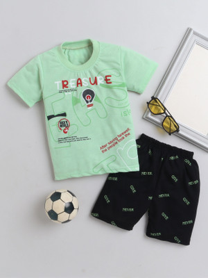 DKGF FASHION Boys Casual T-shirt Shorts(Light Green)