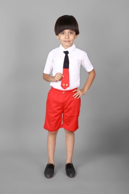 Ameeha Baby Boys Casual Shirt Shorts(White/Red)