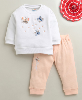 BUMZEE Baby Girls Casual Top Pant(White & Peach)