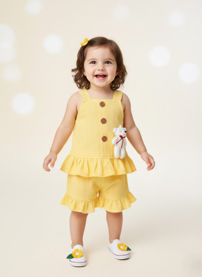 MODESTYLE Baby Girls Party(Festive) Top Pant(YELLOW)